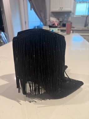 INC International Concepts Black Fringe Pointed Toe Ankle Bootie